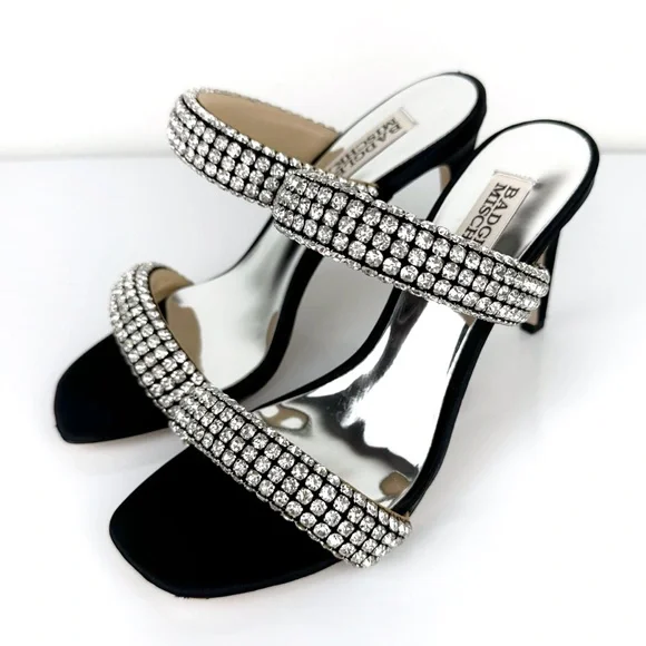 Badgley Mischka Women's Sade Jeweled Double Band Heeled Sandals Black Size 6 - Picture 6 of 12